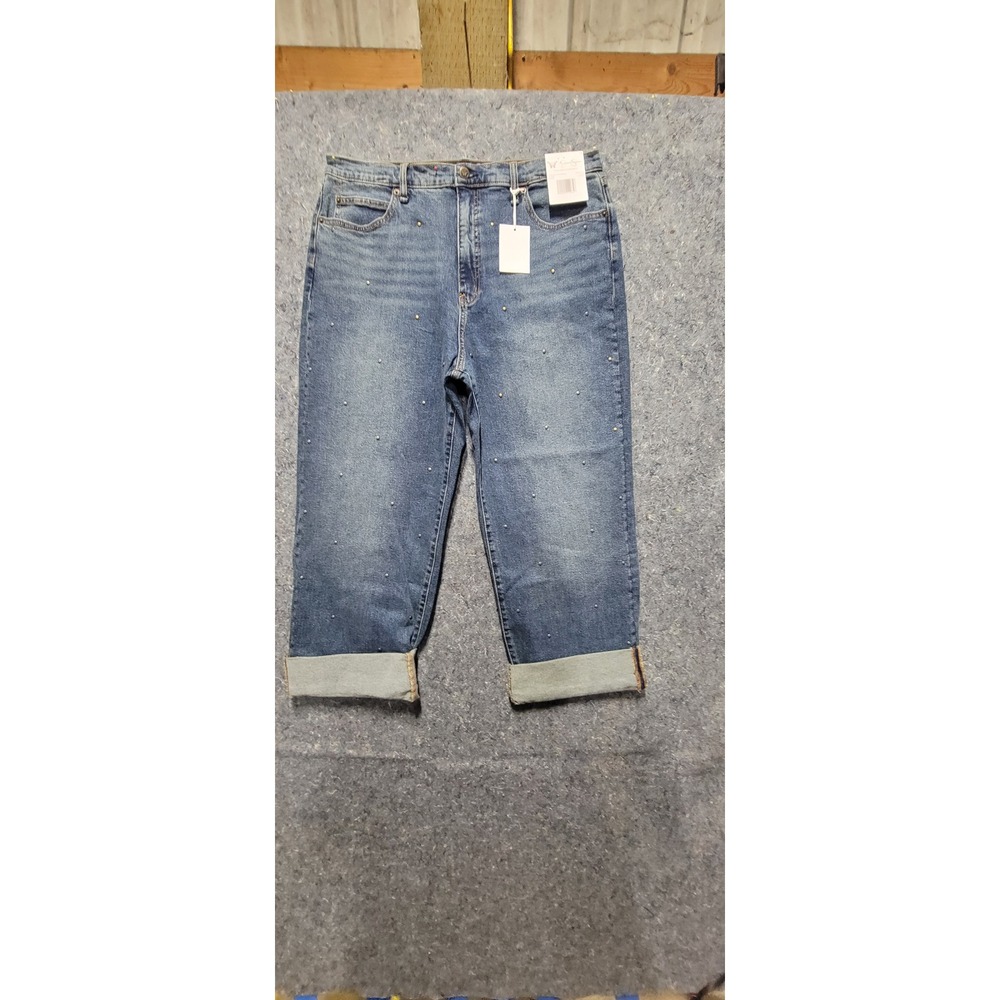 Jessica Simpson Women's Zinnia Wide Leg Boyfriend Blue Jeans Size 14